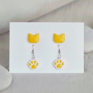 Cat Resin Earring Set - Handmade - Hypoallergenic - Yellow